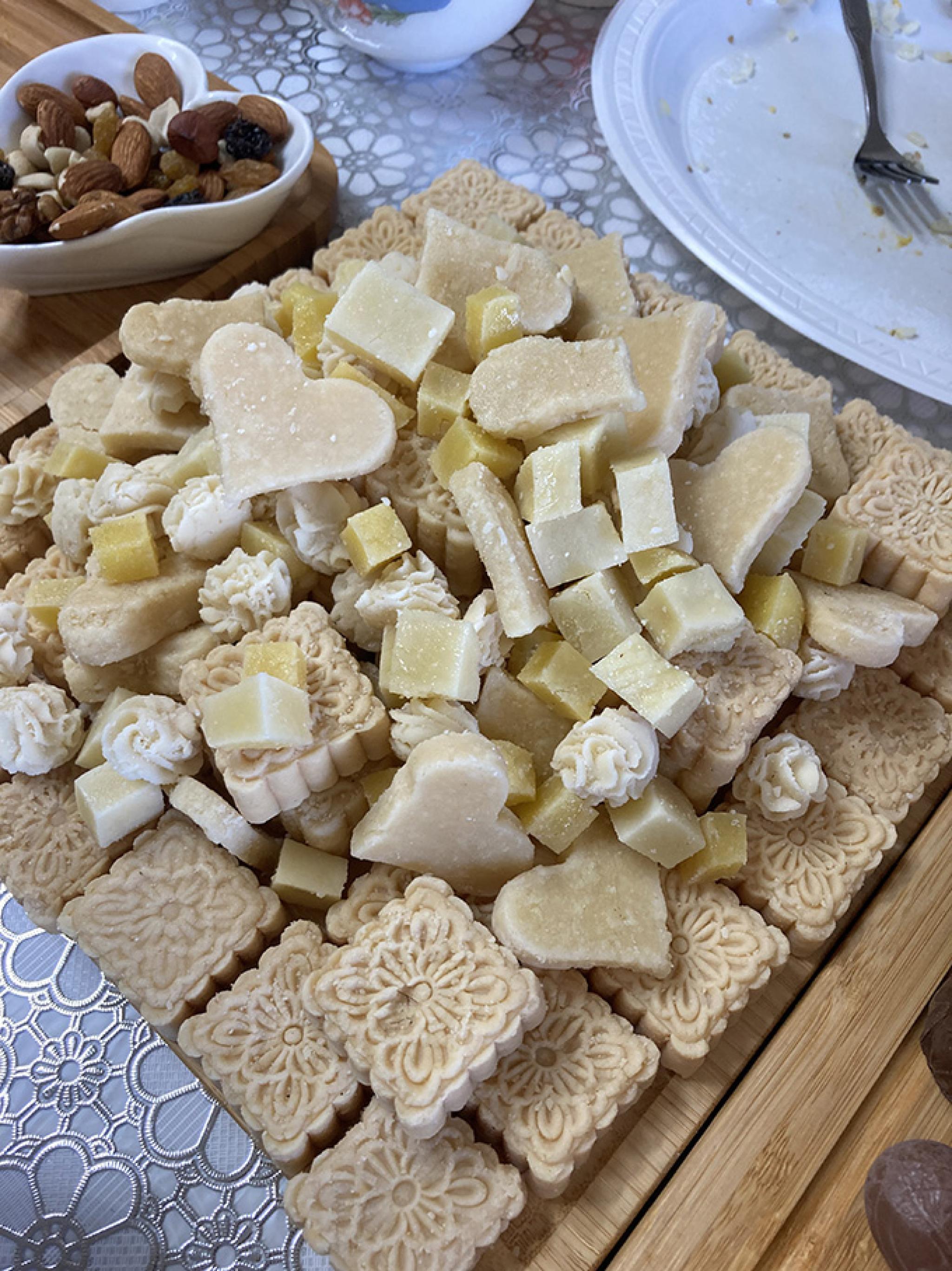 Figure 5. Handmade aarul offered by a local family. Each shape was different in texture – some were more firm and chewy, while others were soft and crumbly.