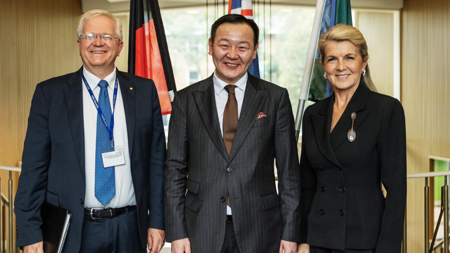 Vice-Chancellor Brian Schmidt, State Secretary of Mongolia, Ankhbayar Nyamdorj and ANU Chancellor Julie Bishop, ANU Mongolia Institute